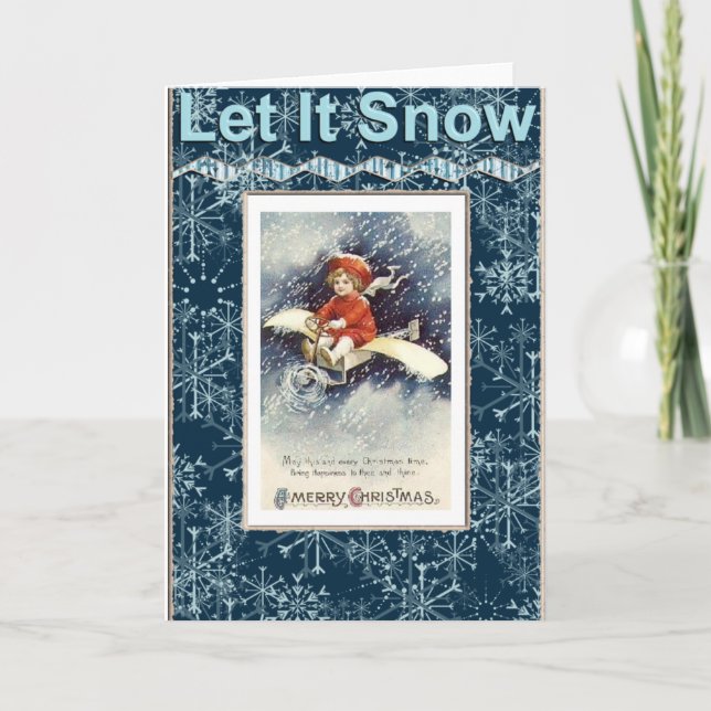 Carte de Noël Garçon/Avion vintage (Devant)