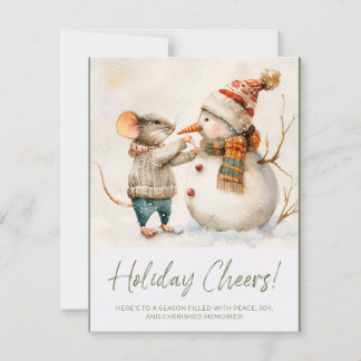 Carte de Noël Garçon Souris Mignon Construisant un