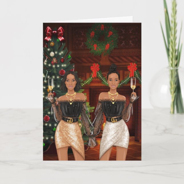 Carte de Noël Gay Couple Africain Américain (Devant)