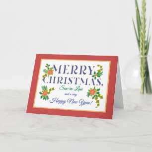 Carte de Noël gendre poinsettias houx lierre