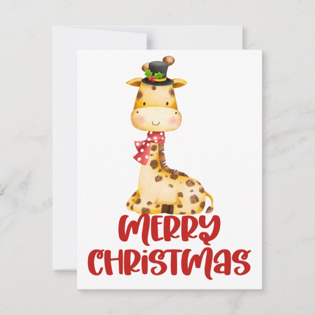 Carte de Noël girafe aquarelle mignonne (Devant)
