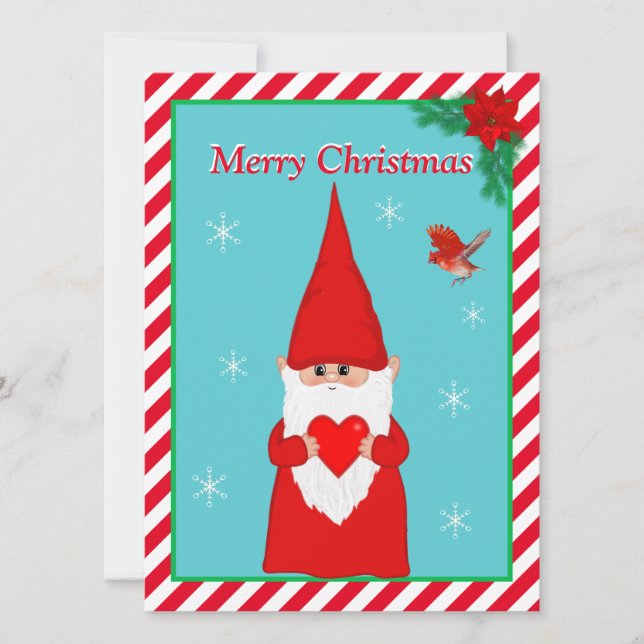 Carte de Noël Gnome de Noël et oiseau rouge mignon (Devant)
