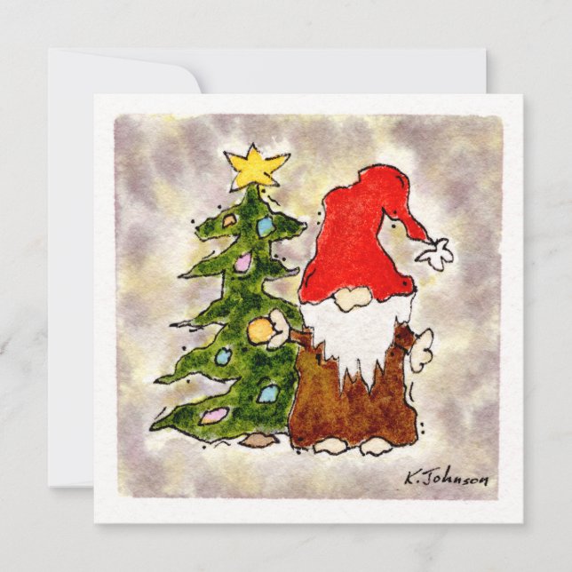 Carte de Noël Gnome et Arbre (Devant)