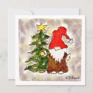 Carte de Noël Gnome et Arbre