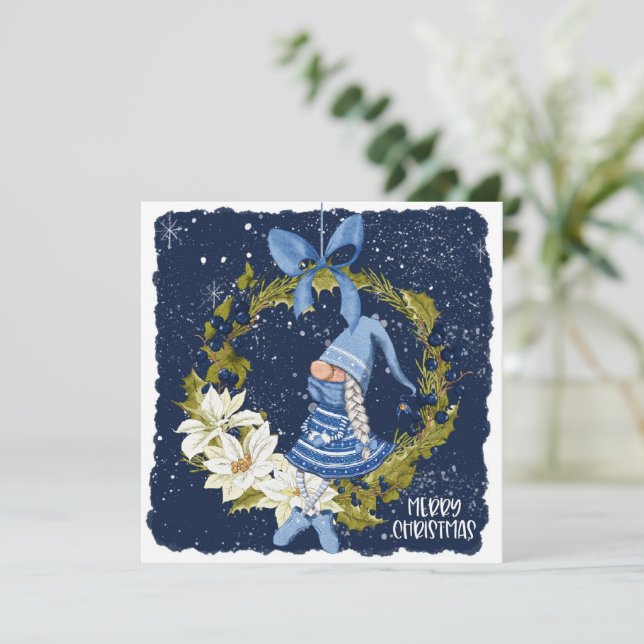 Carte de Noël Gnome sur Couronne de Noël (Debout devant)