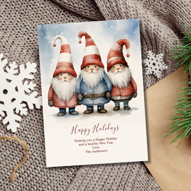 Carte de Noël Gnomes personnalisée (Gnomes Christmas Holiday Card. Digital or Printed)