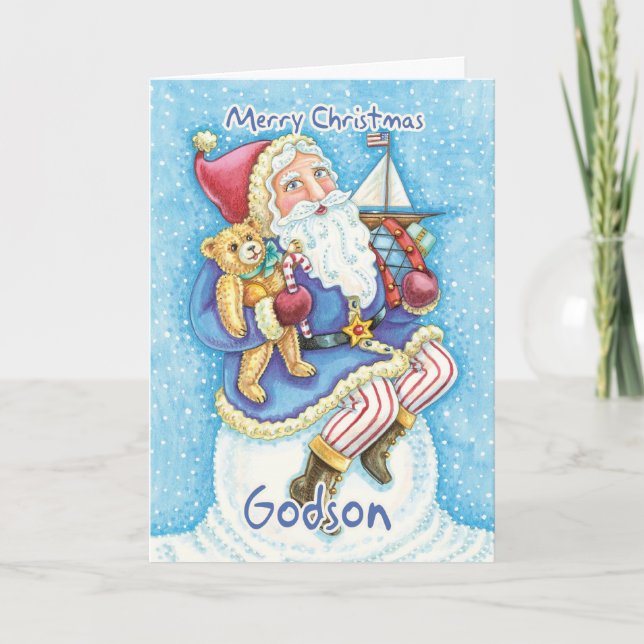Carte de Noël Godson avec de mignons Père Noël et  (Devant)