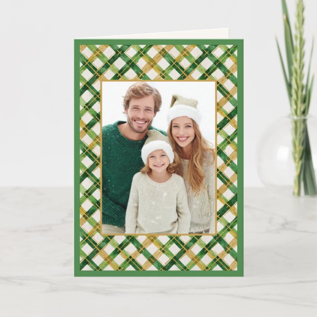Carte de Noël Gold Green Photo Plaid (Devant)