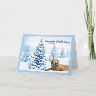 Carte de Noël Golden Retriers Blue Tree2