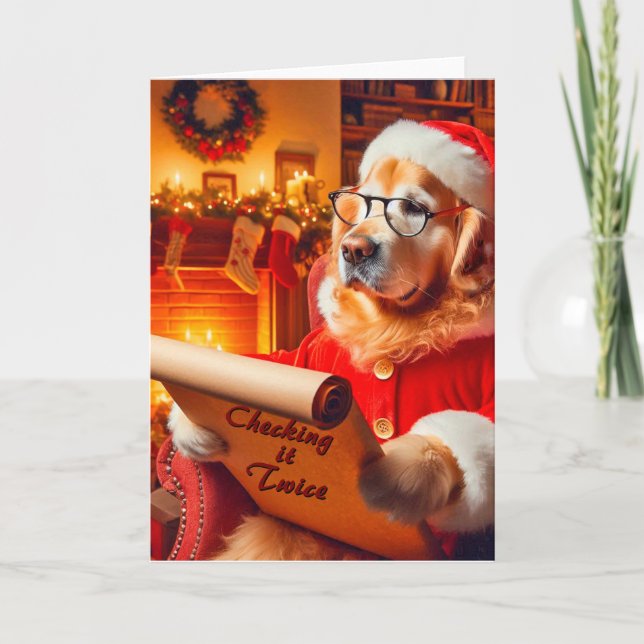 Carte de Noël Golden Retriever Checking List (Devant)