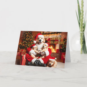Carte de Noël Golden Retriever Père Noël avec chio