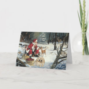 Carte de Noël Golden Retriever Père Noël et Deer