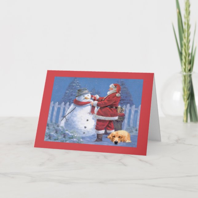 Carte de Noël Golden Retriever Père Noël Snowman2 (Devant)