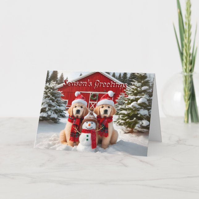 Carte de Noël Golden Retriever Puppet Snowman (Devant)