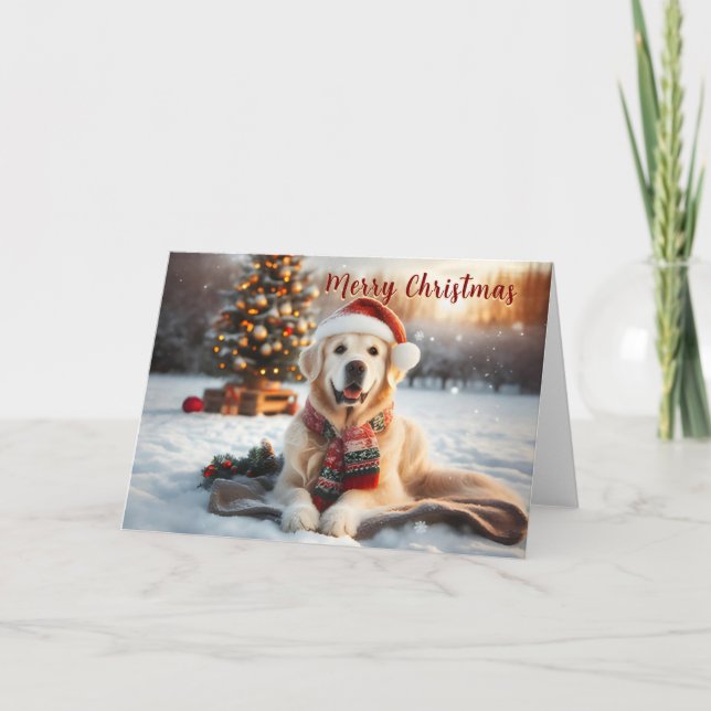 Carte de Noël Golden Retriever Snowbaing (Devant)