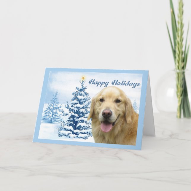Carte de Noël Golden Retrior Arbre bleu (Devant)