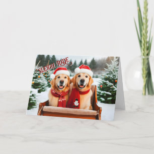 Carte de Noël Golden Retrivers Sleigh Ride