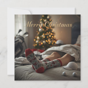 Carte de Noël Golf Golfeur Dormant en Chaussettes