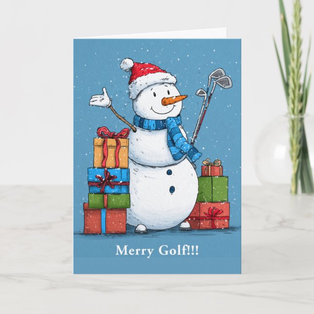 Carte de Noël Golfer Snowman souriante (Devant)