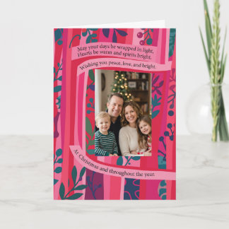 Carte de Noël Graphique Moderne Photo Rayure Rose