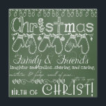 Carte de Noël Green Chalkboard<br><div class="desc">Tout est joyeux sur notre carte de carré de Noël Green Chalkboard Photo avec du texte blanc sur un arrière - plan de tableau vert avec un chapelet de mitaines, des lumières d'arbres, des flocons de neige, des saints, des coeurs et des ornements. Vous pouvez facilement customiser cette carte photo...</div>
