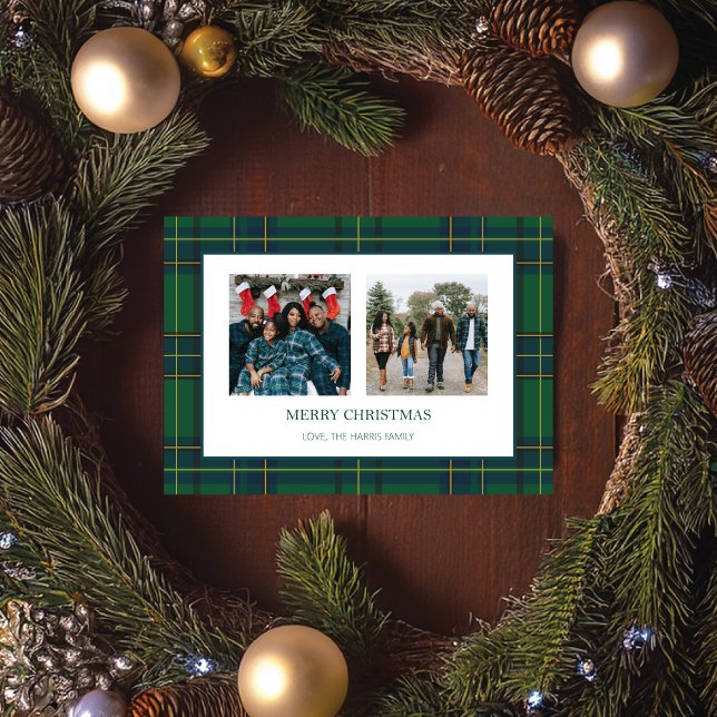 Carte de Noël Green et Blue Plaid 2 Photo (Créateur téléchargé)