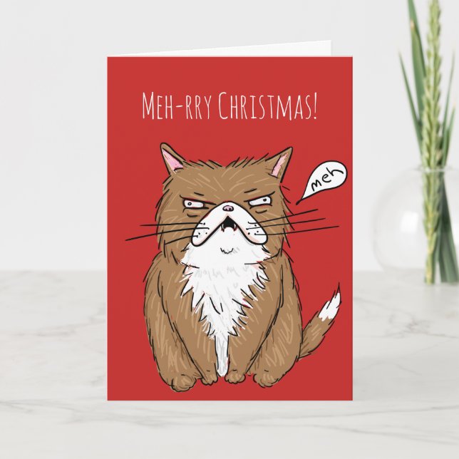 Carte de Noël grincheuse drôle de chat de Noël de (Devant)