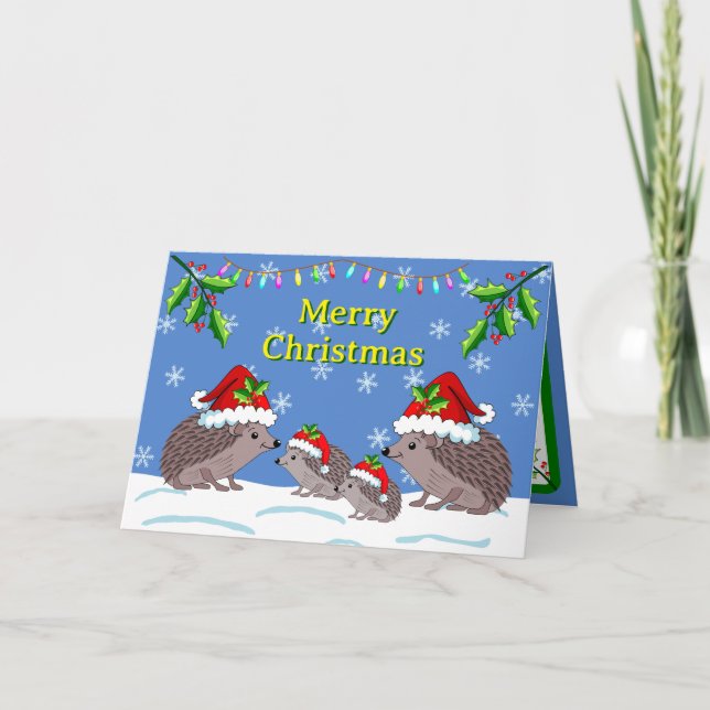 Carte de Noël Hérisson et enfants (Devant)