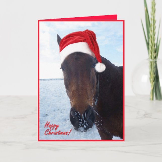 Carte de Noël heureux de cheval de Père Noël - (Devant)
