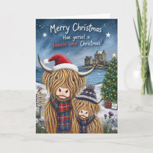 Carte de Noël Highland Cow Veau Écossais
