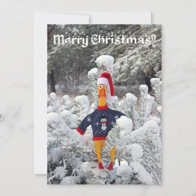 Carte de Noël hivernale adorable poulet ! (Devant)