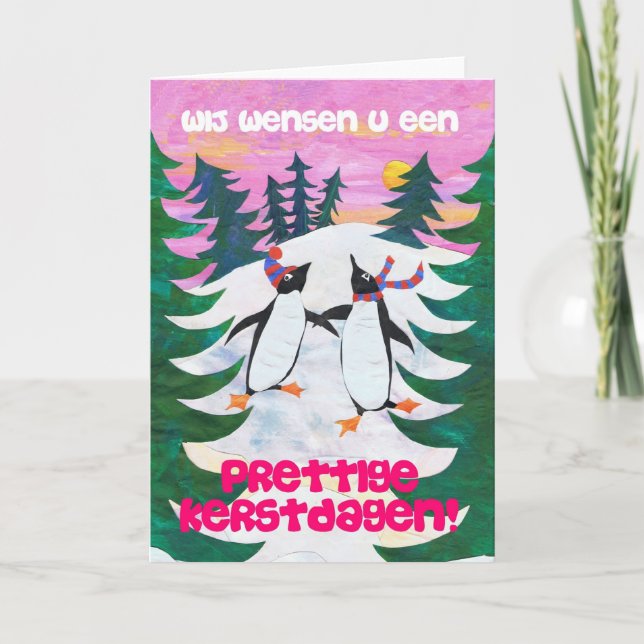 Carte de Noël hollandaise - Pingouins de patinage (Devant)