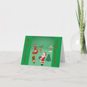 CARTE DE NOËL HOLLY JOLLY SANTA ET LUTINS