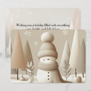 Carte de Noël homme de neige en bois doux
