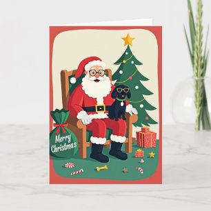 Carte de Noël Homme Jovial et Chiots
