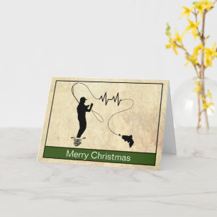 Carte de Noël homme pêche à la mouche rythme cardi