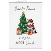 Carte de Noël Husky de Père Noël Paws personnalisa