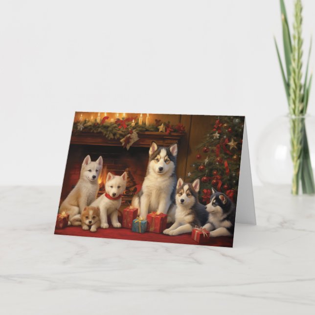 Carte de Noël Husky Sibérien (Devant)