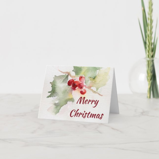 Carte de Noël - Impression aquarelle Baies d'hiver (Devant)