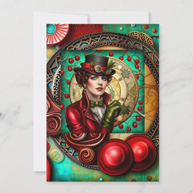 Carte de Noël inspirée par la dame Steampunk (Devant)