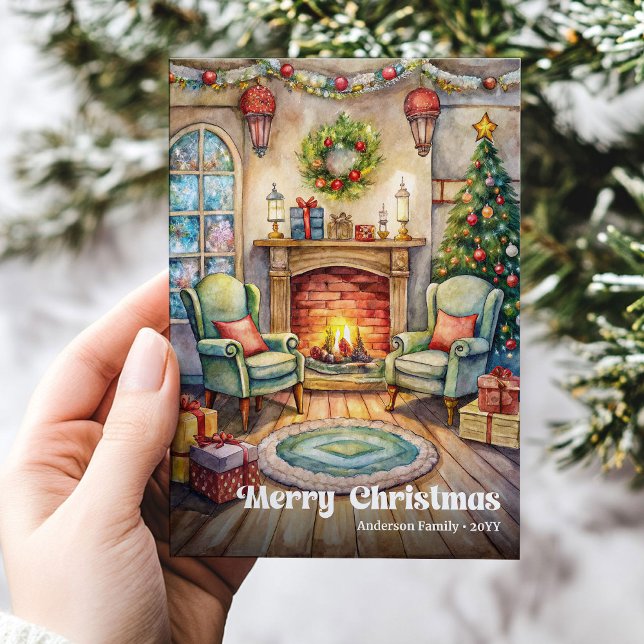 Carte de Noël intérieure douce classique rouge ver (Soft Christmas interior card classic red green art

)