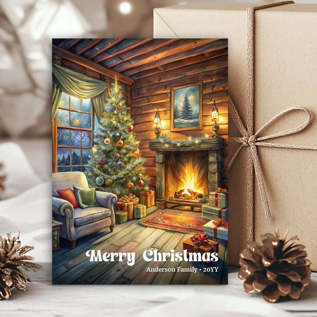 Carte de Noël intérieure élégante aquarelle fêtes (Elegant Christmas interior card watercolor holiday

)
