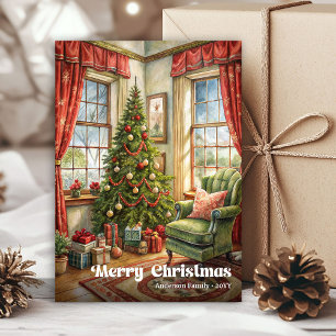 Carte de Noël intérieure fantaisiste rustique de f