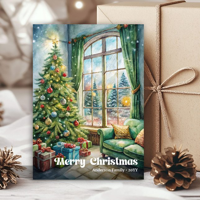 Carte de Noël intérieure intemporelle décoration r (Timeless Christmas interior card red green decor

)