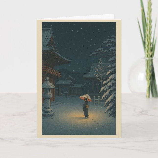 Carte de Noël japonaise Ukiyo-e Temple (Devant)