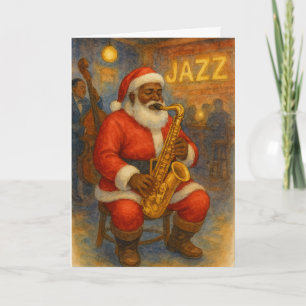 Carte de Noël Jazz Saxophone Père Noël Noir