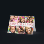 Carte de Noël Jolly Holiday Multiphoto pliée<br><div class="desc">Ce carte photo de vacances de 6 photos rouge et blanc présente l'accueil "C'est la saison à être joyeux" en lettres main amusantes,  entouré de confettis rouge et or. Customisez en ajoutant vos photos de famille préférées.</div>