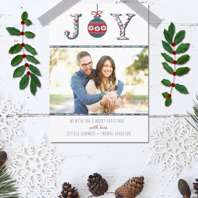 Carte de Noël "Joy" Boho Bauble photo tendance (Créateur téléchargé)