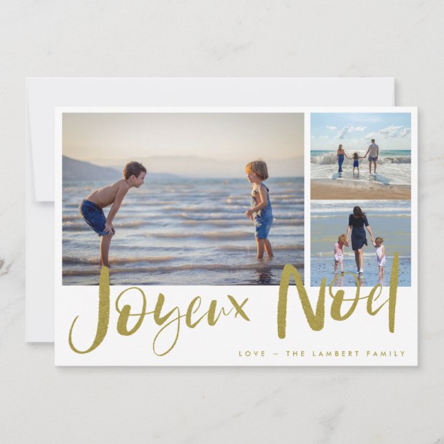 Carte de Noël Joyeaux Noel Gold Family (Devant)