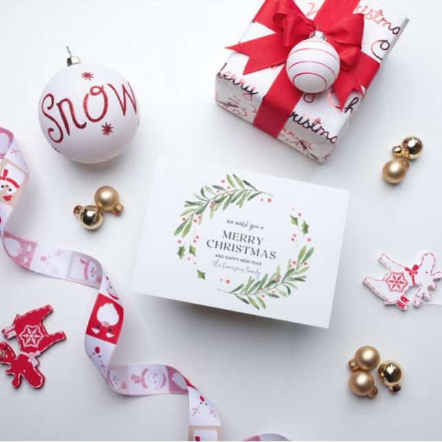 Carte de Noël Joyeuse Aquarelle verte et rouge (Créateur téléchargé)